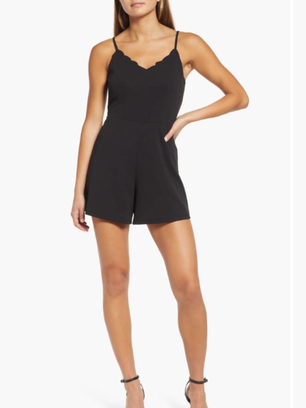 VERO MODA Oliva Scallop Neck Romper, Black, Size Medium
